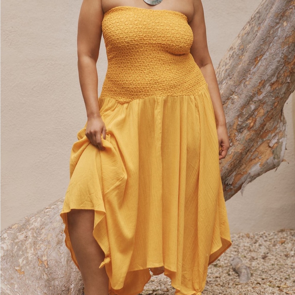 Anthropologie 1X Smocked Drop Waist Gauze Cover up Dress NWT